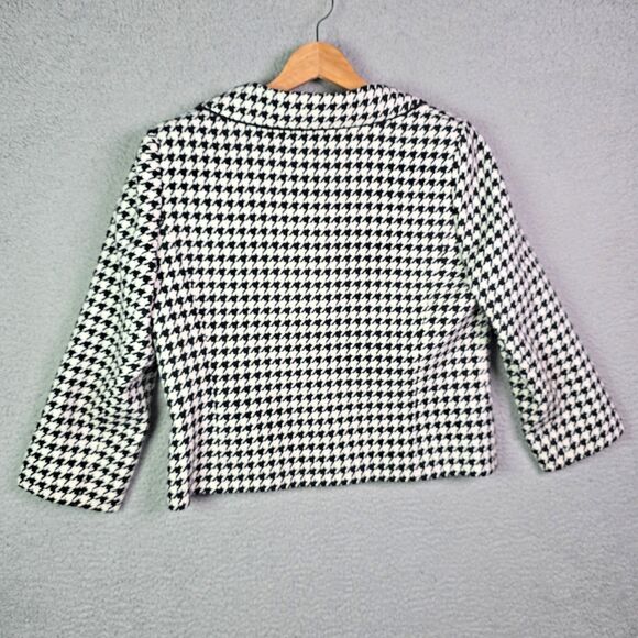 Tavora Houndstooth Wool Blend Blazer Red Lining Women’s 12 Waist-Length - Picture 2 of 12